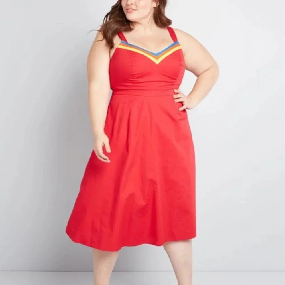 Modcloth "Verve Confirmed" Red Cotton Dress - Picture 2 of 3